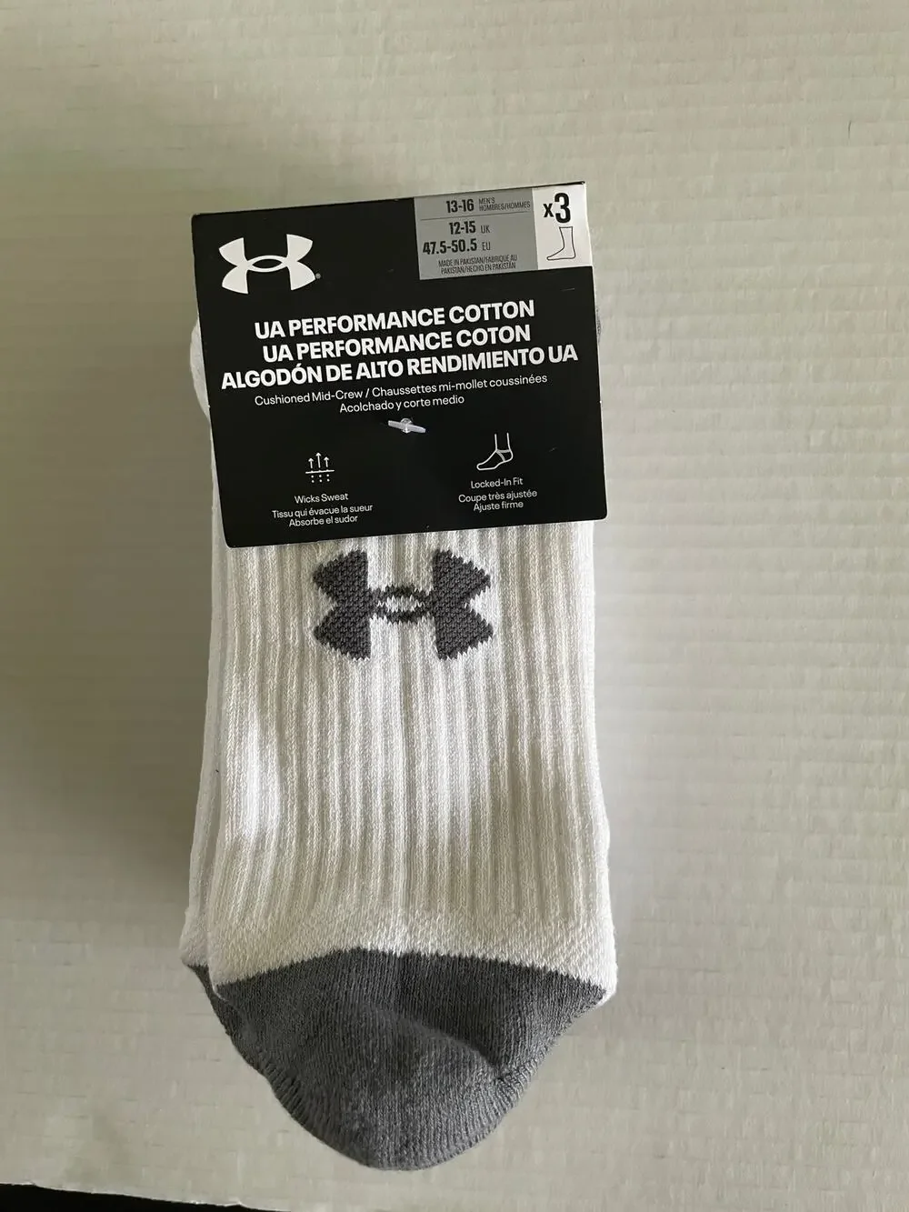 3 Pair Under Armour Cotton Mid Crew Athletic White Socks Size XL NEW